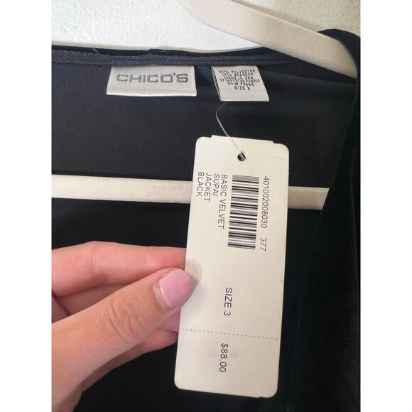 NWT Chicos Black Long Sleeve Velour Ruffle Cardigan Sz 3 - Picture 3 of 3